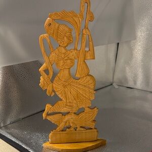 Vintage hand carved statue of the Hindue Goddess Saraswati.